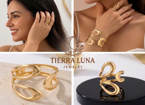Набір прикрас Tierra Luna "Modern Two Zigzags" (браслет та каблучка)